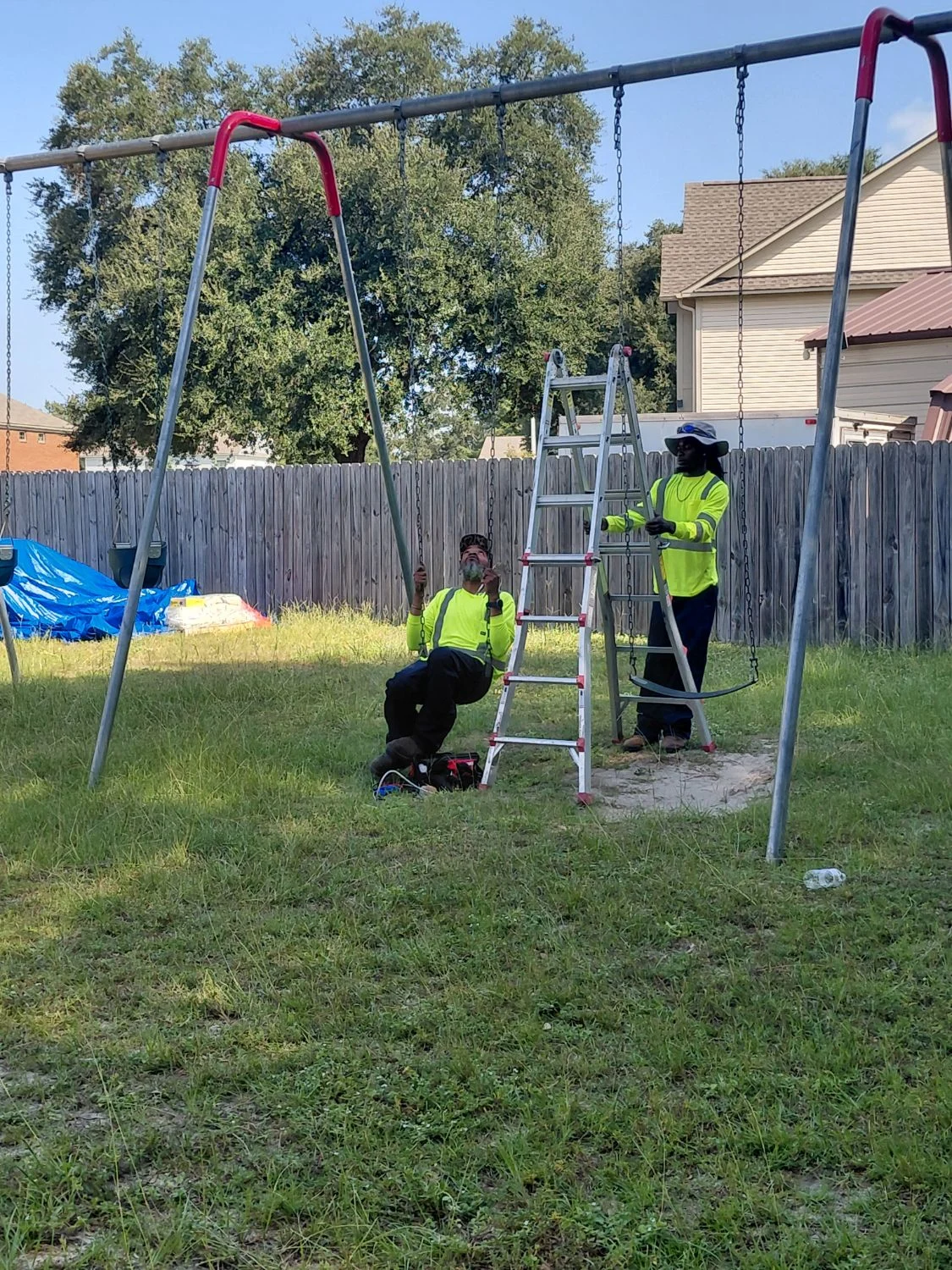 LVJ crew member testing a repaired swing